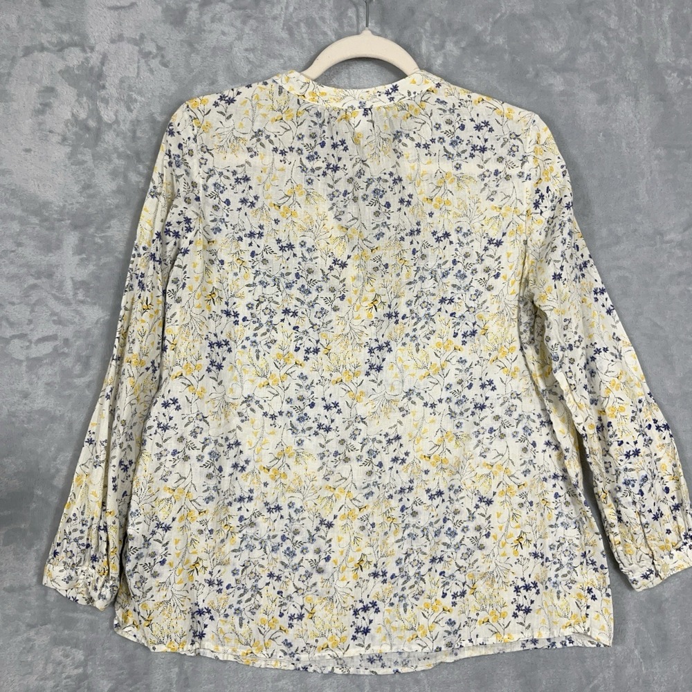 Old Navy Womens Top Linen Blend Ditsy Floral 3/4 Sleeve Blouse Coastal Cottage M - Picture 7 of 9